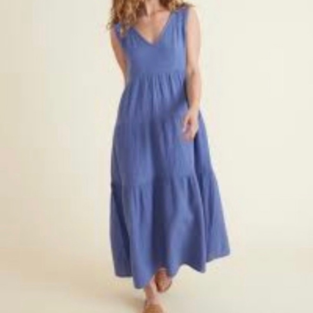 Marine Layer Corinne Marlin Blue Midi Dress Tiered Sleeveless Gauzy Medium EUC